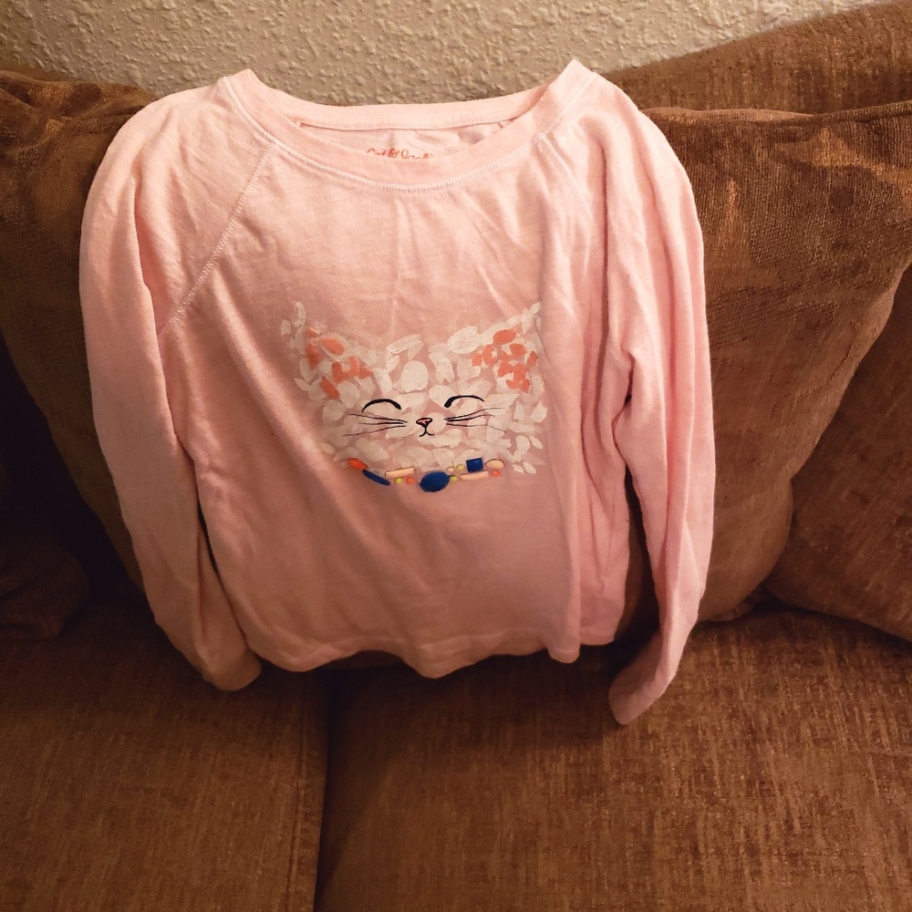 Long sleeve cat face shirt with beads